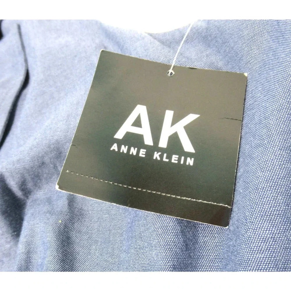 AK Anne Klein Dress Womens Indigo Blue Sleeveless Wrap Collared Lined Belted NWT - Picture 7 of 11